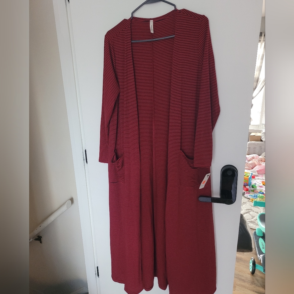 Coco Kelly Red and Black Stripe Duster Cardigan